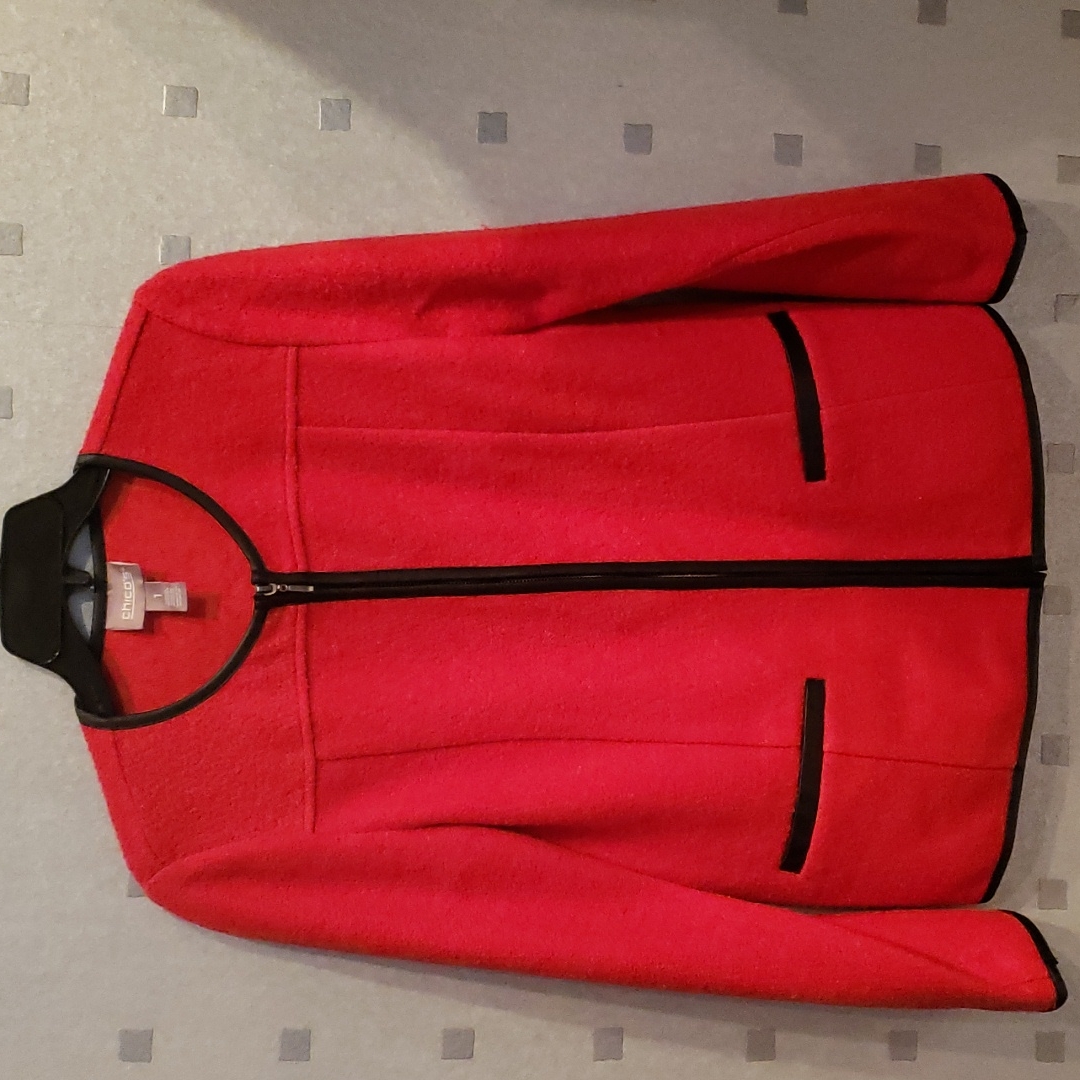 Chico's Red, Jacket Blazer With Black Faux Leather Triming, Size S (8/10)